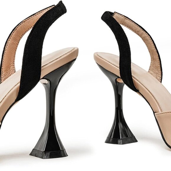 Women's Faux Suede Slingback Pumps Patchwork Heels Slip On Dress Shoes - Picture 7 of 7